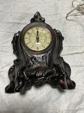Vintage Lanshire Electric Mantel Clock Ornate Cream Ceramic 10” Untested 3653.